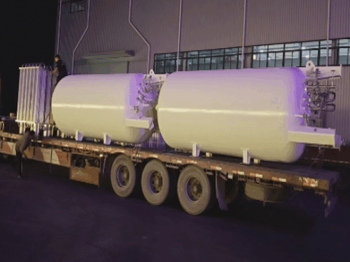 Two 5 cubic meter vertical cryogenic liquid storage tanks were shipped to Jiangsu Province, China
